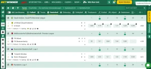Bereich für laufende Spiele von BetWinner mit Fußballereignis, Marktübersicht und laufenden Quoten